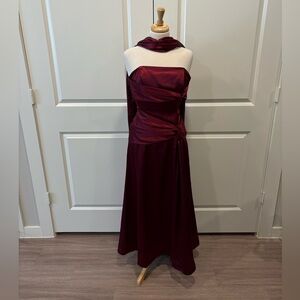 Vintage 90’s Long Strapless Dress Gown with Scarf Sz Small Evening Formal Y2K